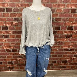 🎄🎁Cozy Dolman Sleeve Ribbed Top - Light Grey